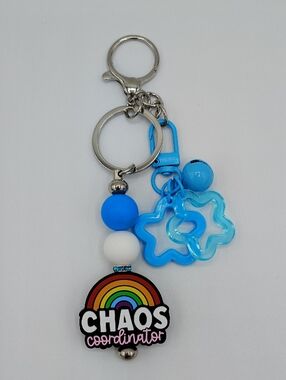 Handcrafted Blue Rainbow 'Chaos Coordinator' Keychain & Bag Charm